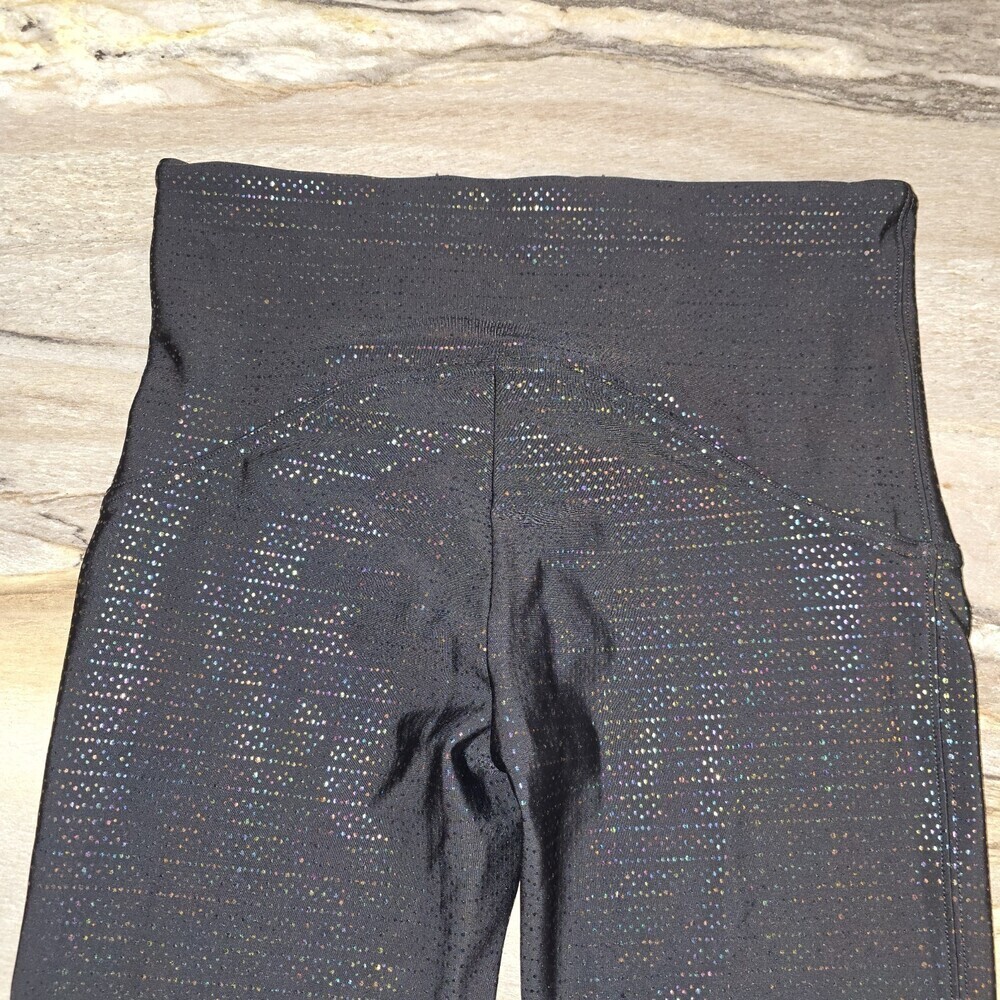 SPANX L Black Holographic Glitter Active Leggings Cropped 7/8 Sparkle Workout - Picture 8 of 8